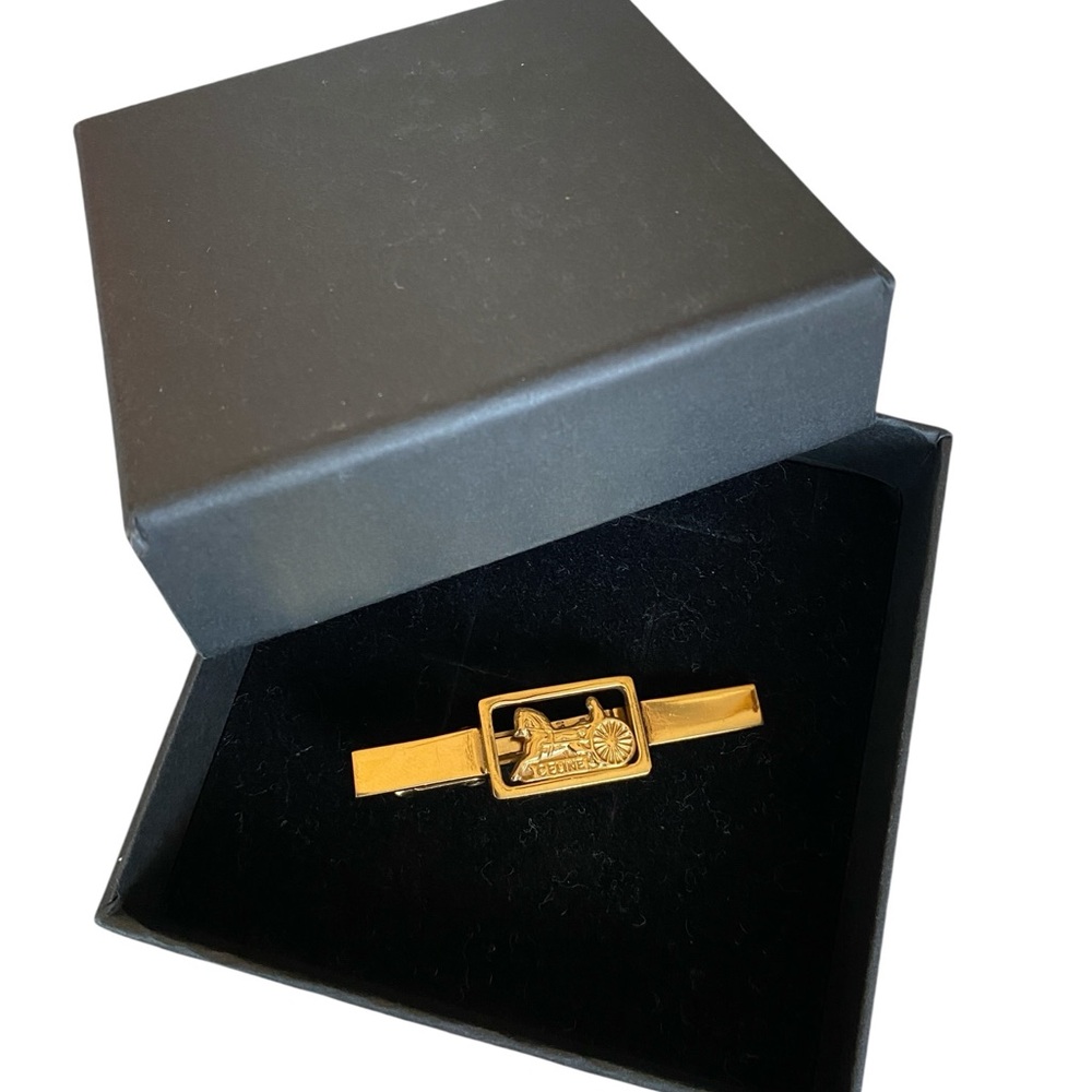 Celine Gold Tone Horse & Carriage Tie Clip